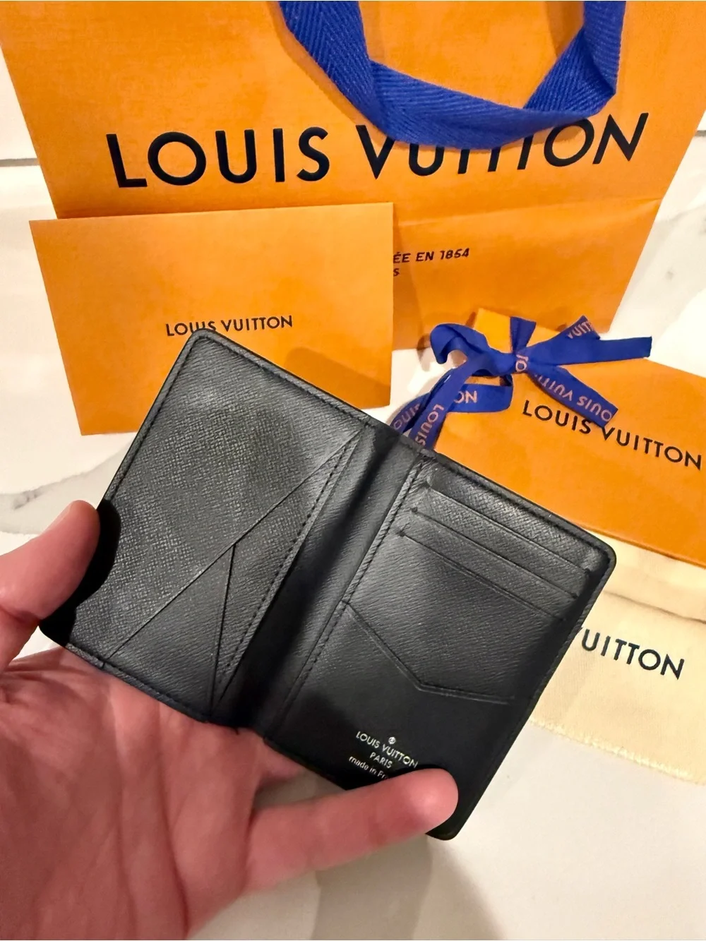 Louis Vuitton Black Monogram Canvas Card Sleeve with Orange Gift Packaging